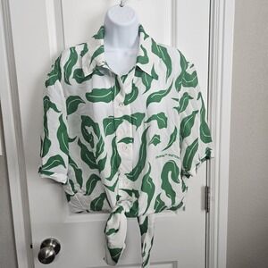 Off-White Leaves Baseball silk blend Knot‎ Shirt green 44